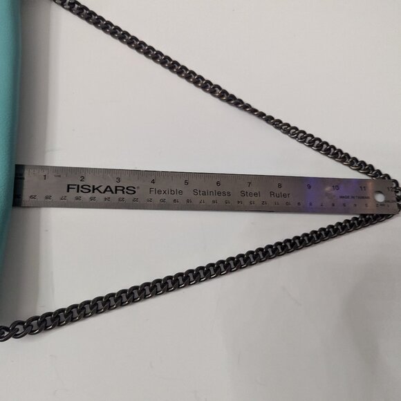 New J Crew Tiffany Blue Leather Envelope Bag with Chain - Picture 16 of 16